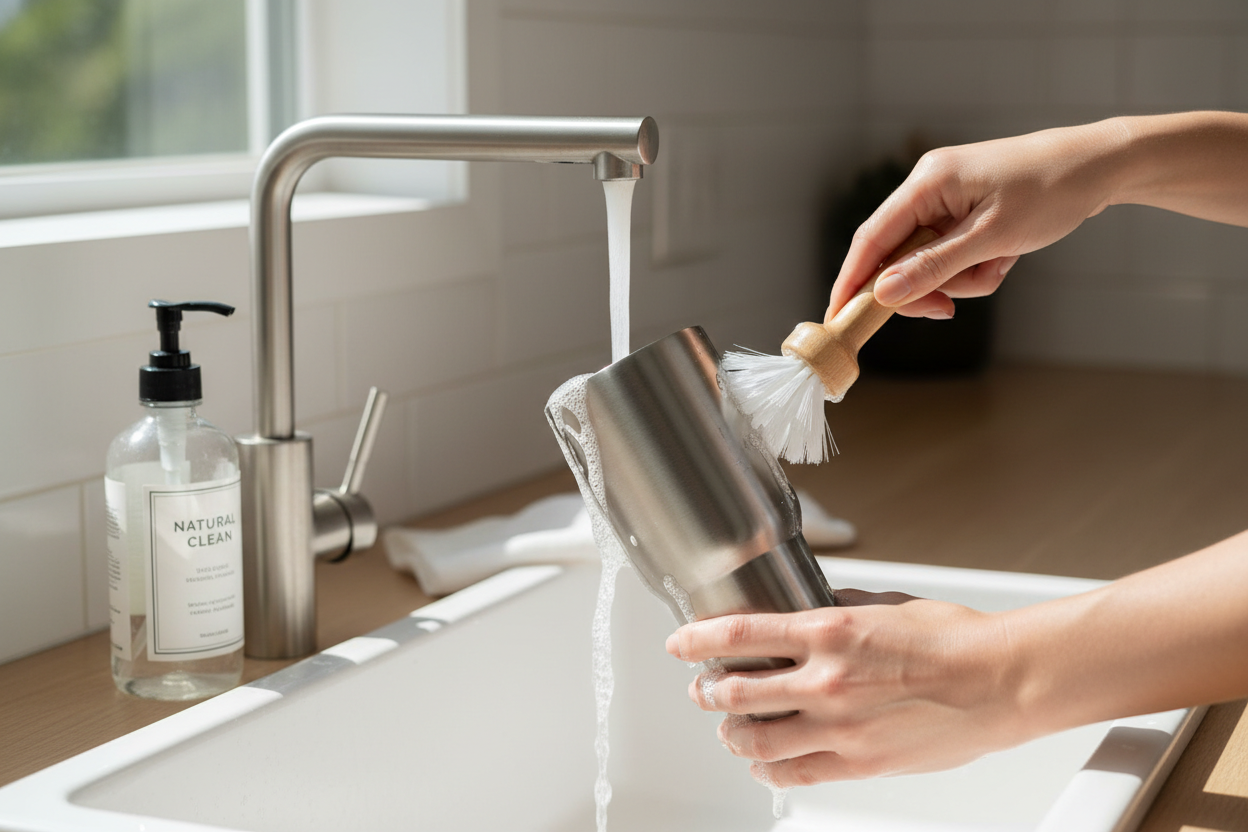 RissyPoo tumbler being hand washed with care