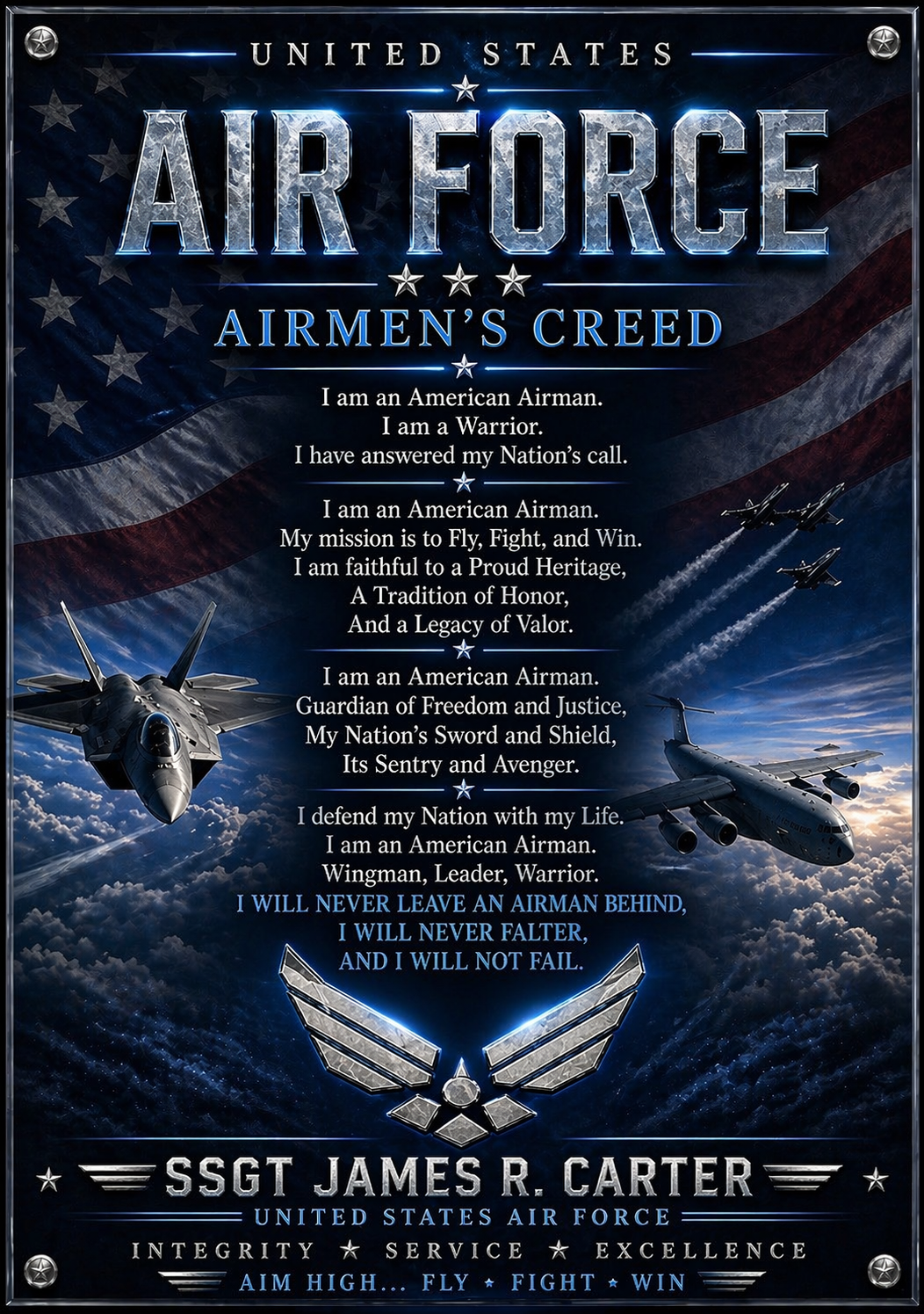 Military Creed Plaque – Handmade Veteran Tribute (All Branches)