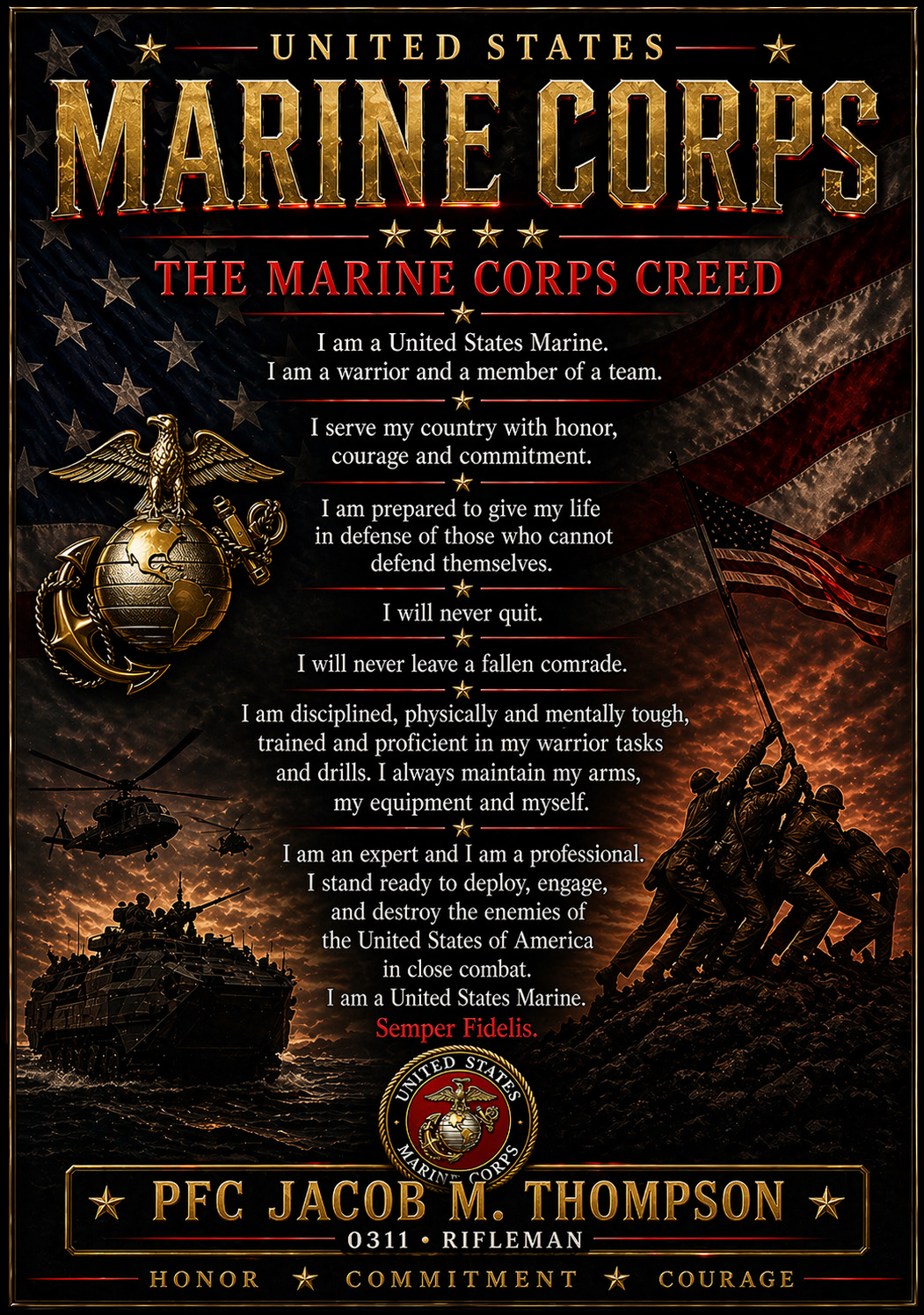 Military Creed Plaque – Handmade Veteran Tribute (All Branches)