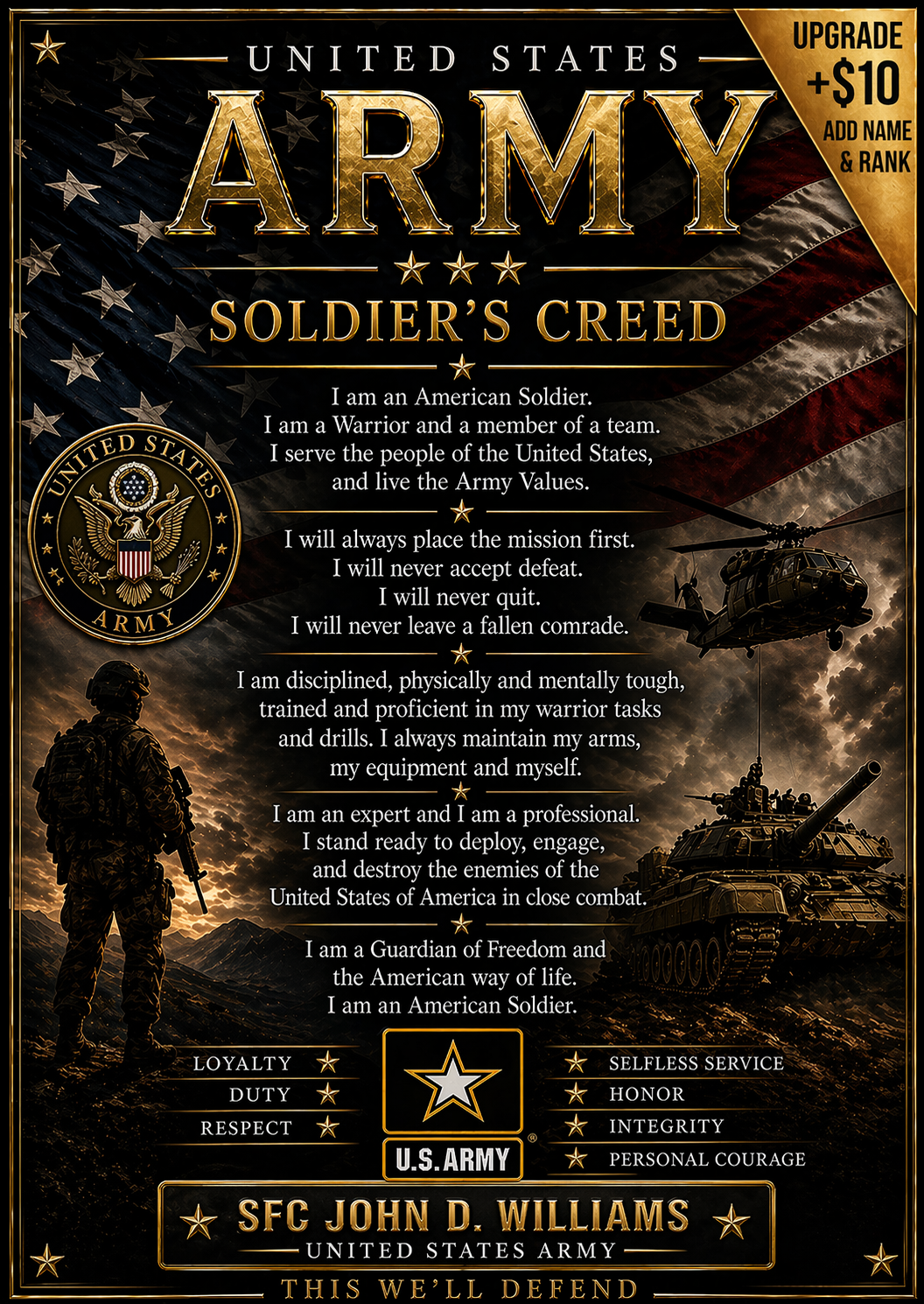 Military Creed Plaque – Handmade Veteran Tribute (All Branches)