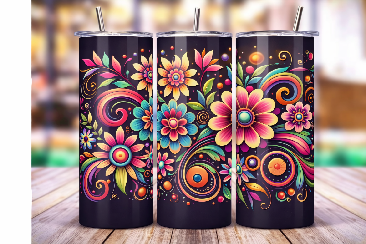 20oz Skinny Tumbler – Floral Swirl Design