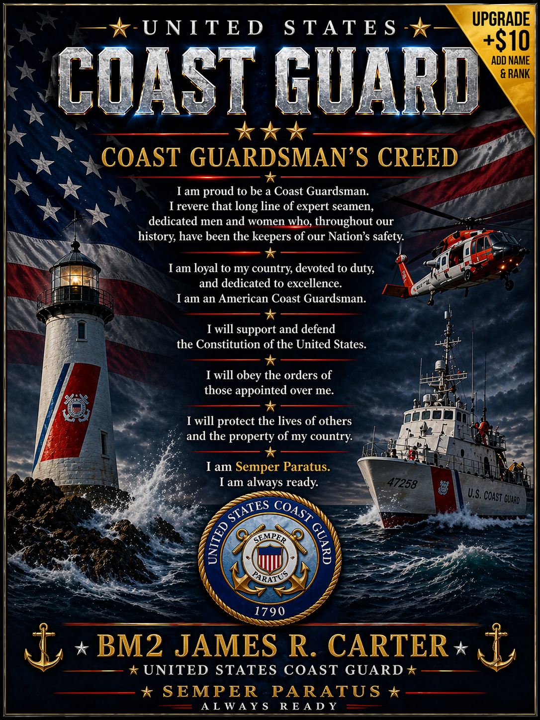Military Creed Plaque – Handmade Veteran Tribute (All Branches)