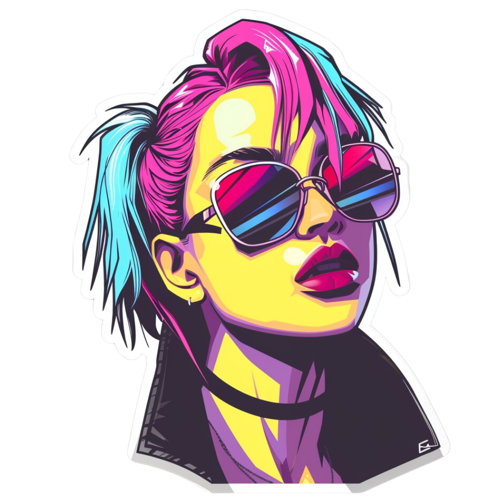 Vibrant pop art girl with sunglasses and bright hair