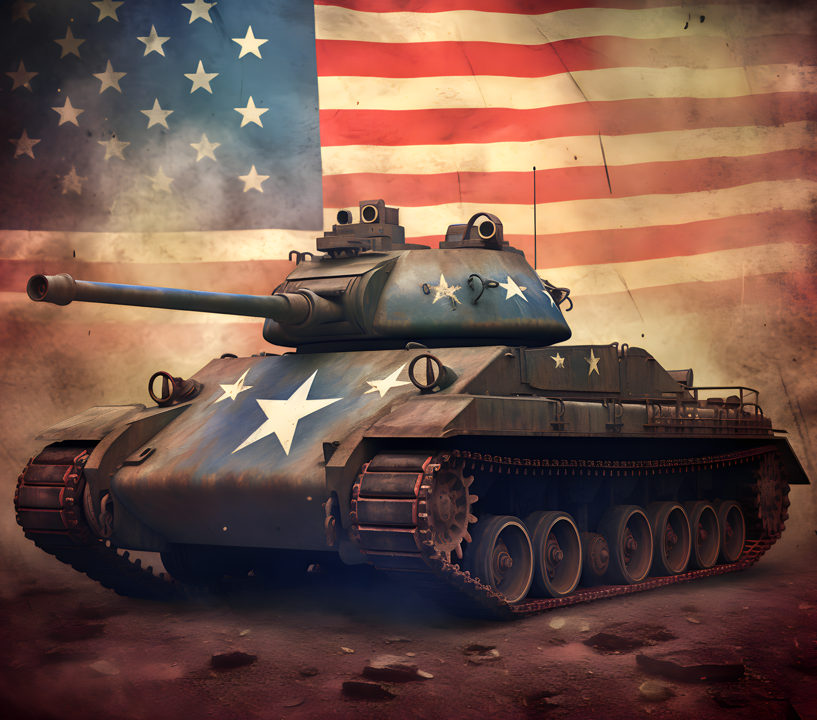 Tank with American flag in the background