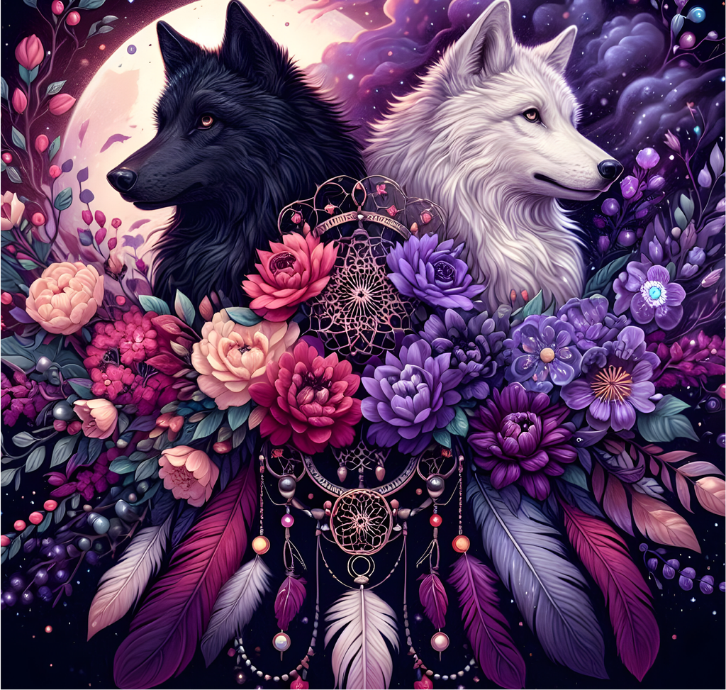 Mystic Wolf Dreamcatcher 20 oz Skinny Tumbler – Floral Moon Design